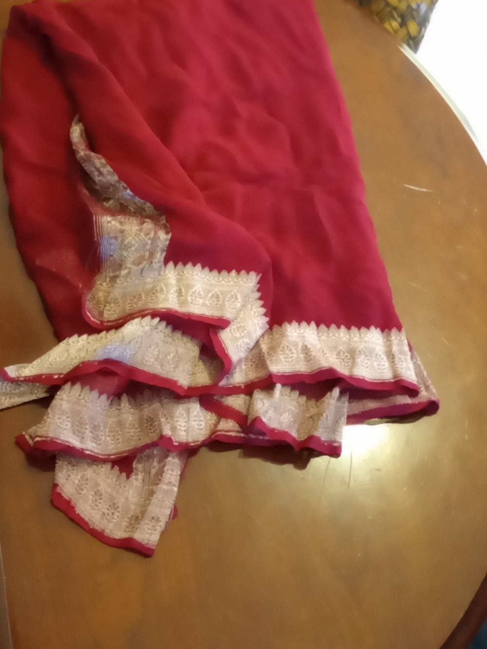 Red Saree with Gold Embroidered Border